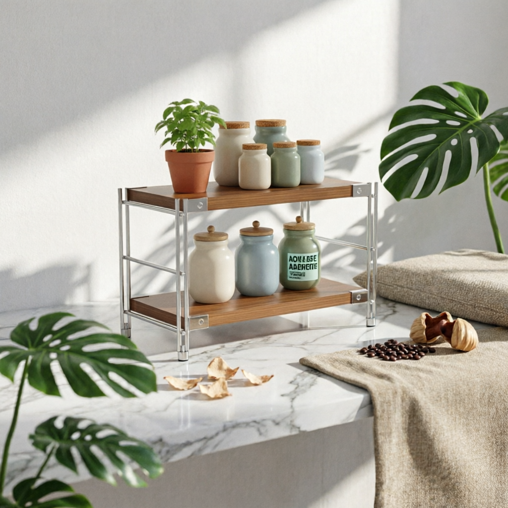 Display Stand Wood - Narrow Floor Standing Shelf X-Shaped Brace